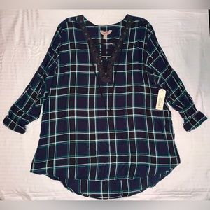 SOLD Arizona Plaid Lace Up Flannel Top